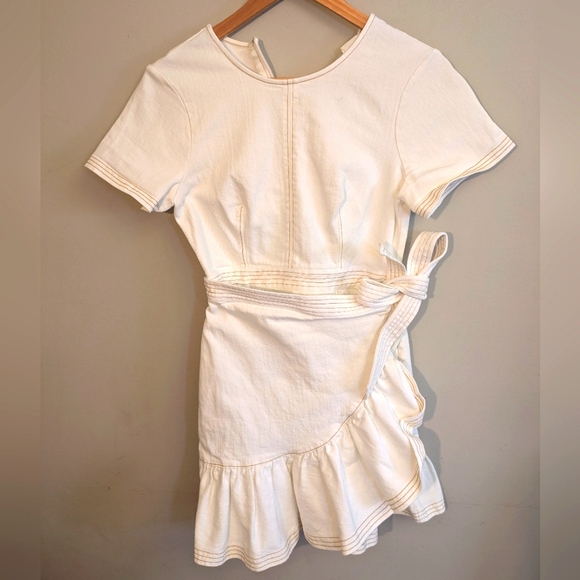 Cinq a Sept Josi Denim White Mini Wrap Dress Size 4 - Picture 6 of 12